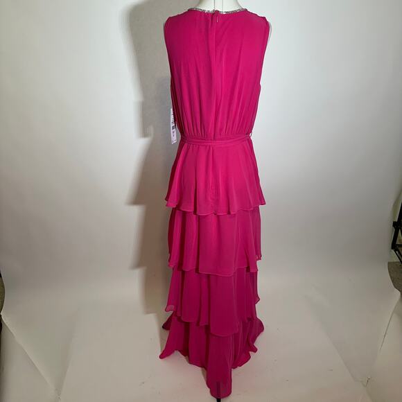 NWD MSK Barbie Pink Keyhole Neck Tiered Chiffon Gown Sleeveless Womens Medium M - Picture 6 of 16